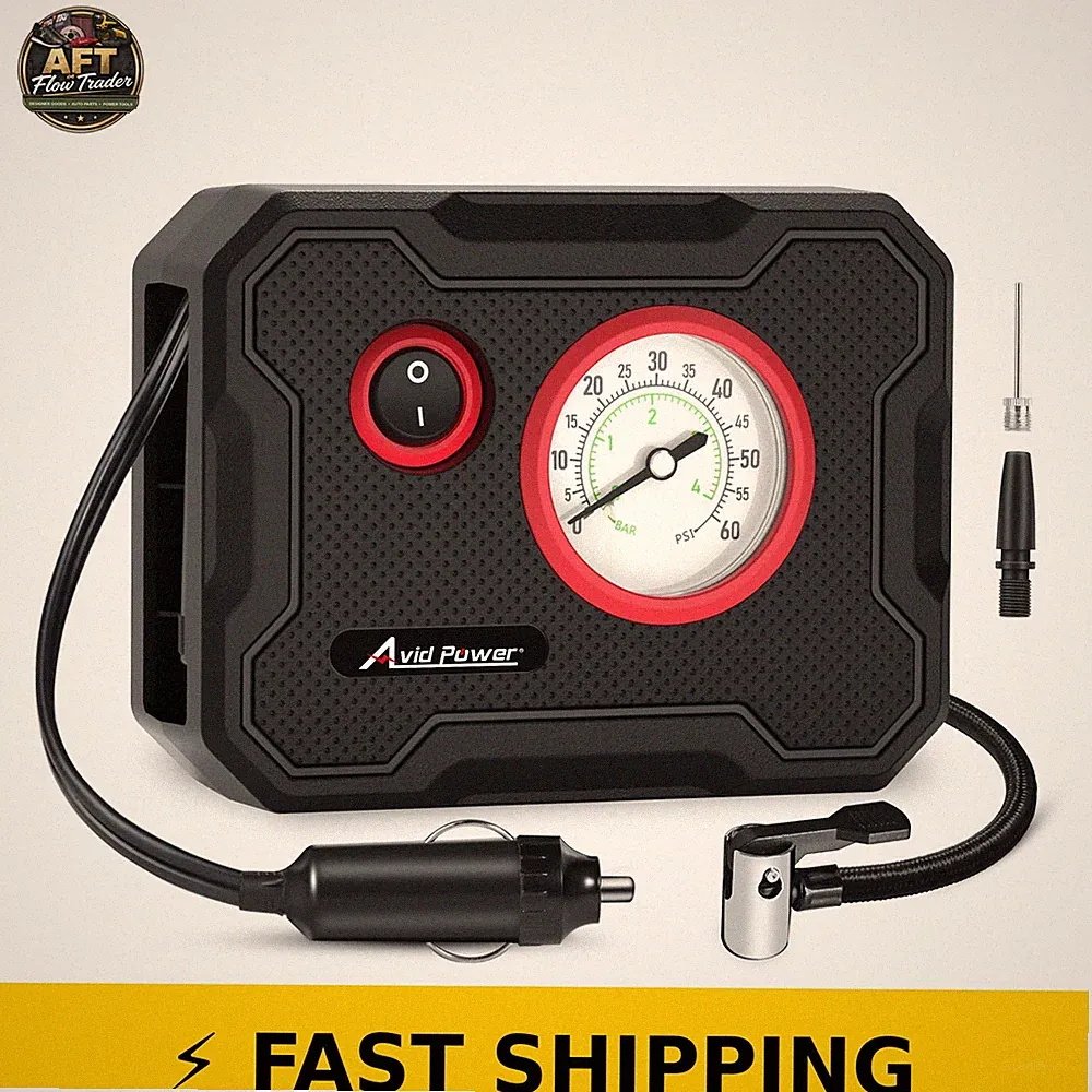 AVID POWER 12V Portable Tire Inflator Air Compressor with LED Light