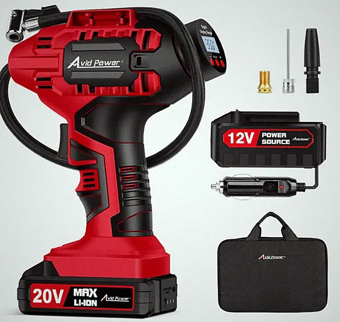 AVID POWER 20V Cordless Tire Inflator Air Compressor w/ Digital Gauge & 12V Adap