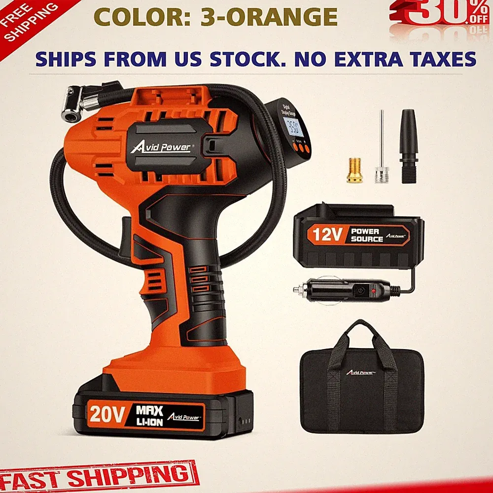 Avid Power 20V Cordless Tire Inflator Portable Air Compressor Battery Tire Pump
