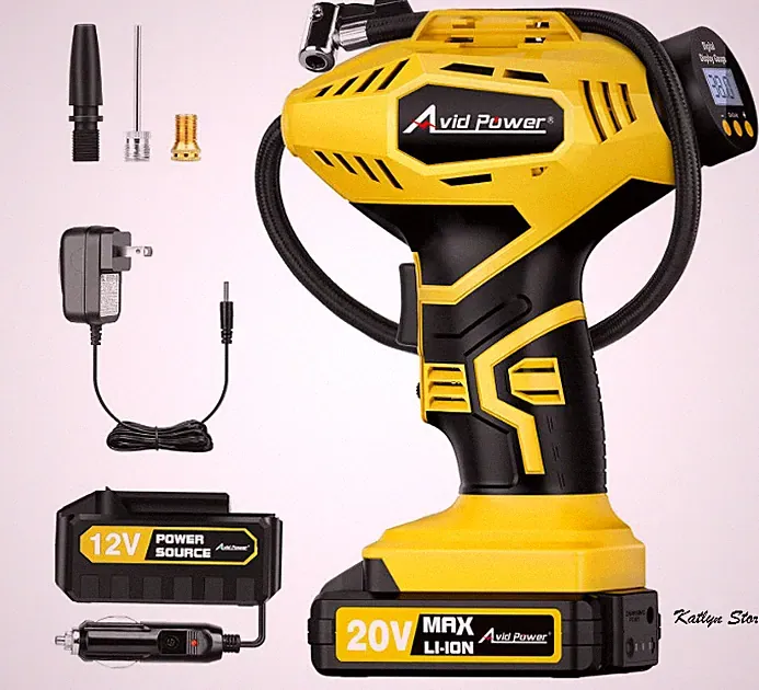 AVID POWER 20V Cordless Tire Inflator Portable Air Compressor w/ Digital Gauge