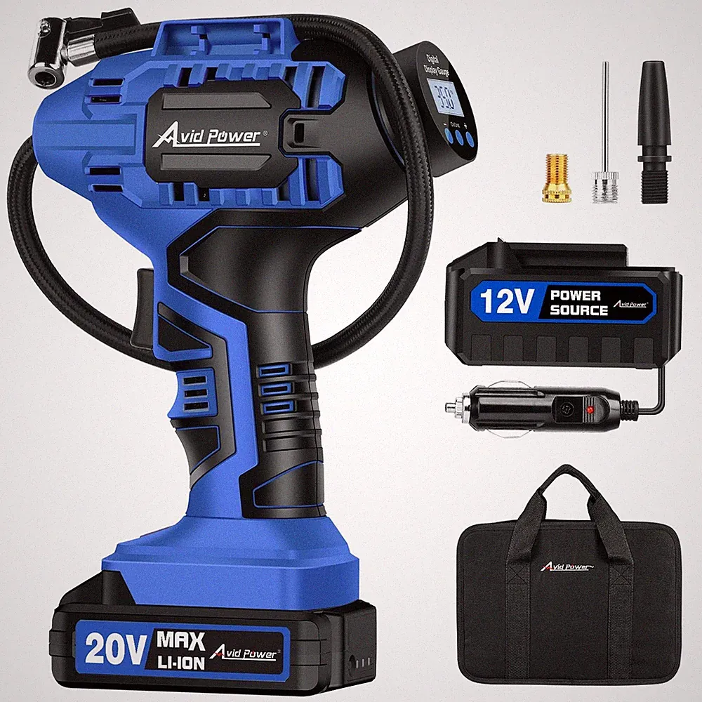 Avid Power Cordless Tire Inflator Portable Air Compressor, 20V 2-blue