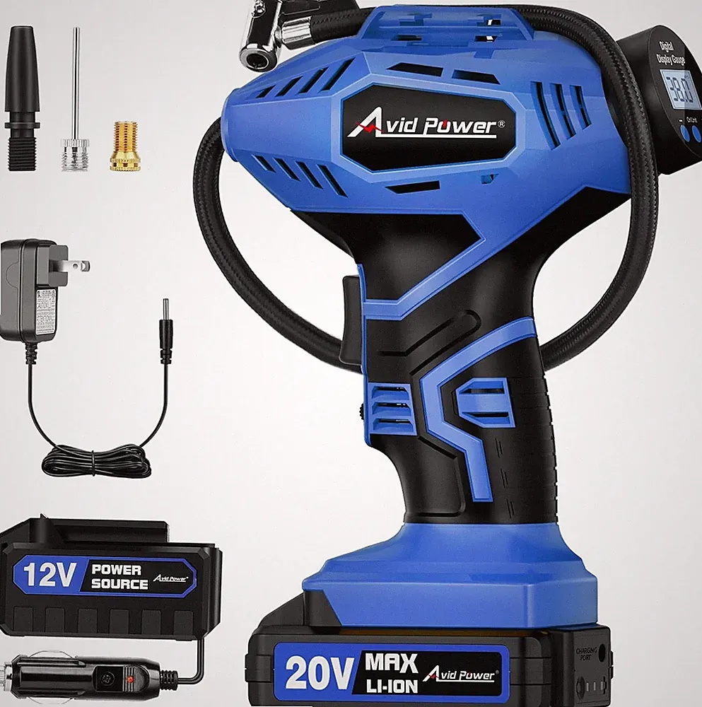 AVID POWER Cordless Tire Inflator Portable Air Compressor, 20V Blue