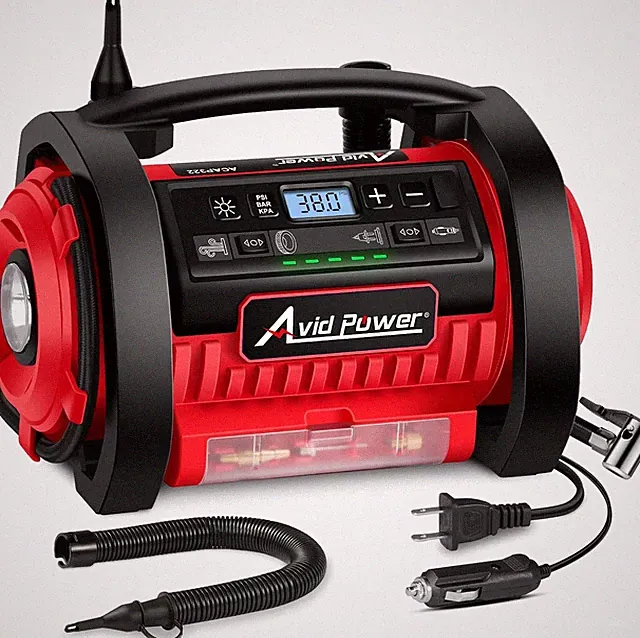 AVID POWER Tire Inflator Portable Air Compressor, 12V DC 110V AC Car 1-red