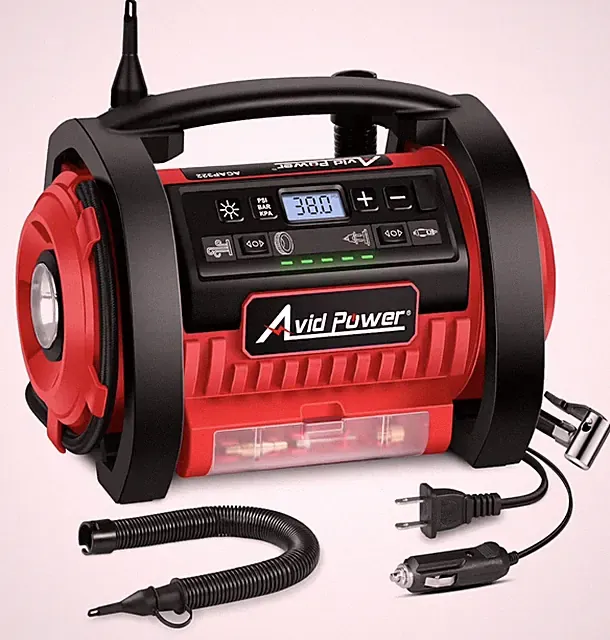 AVID POWER Tire Inflator Portable Air Compressor, 12V DC / 120V AC Car Tire Pump