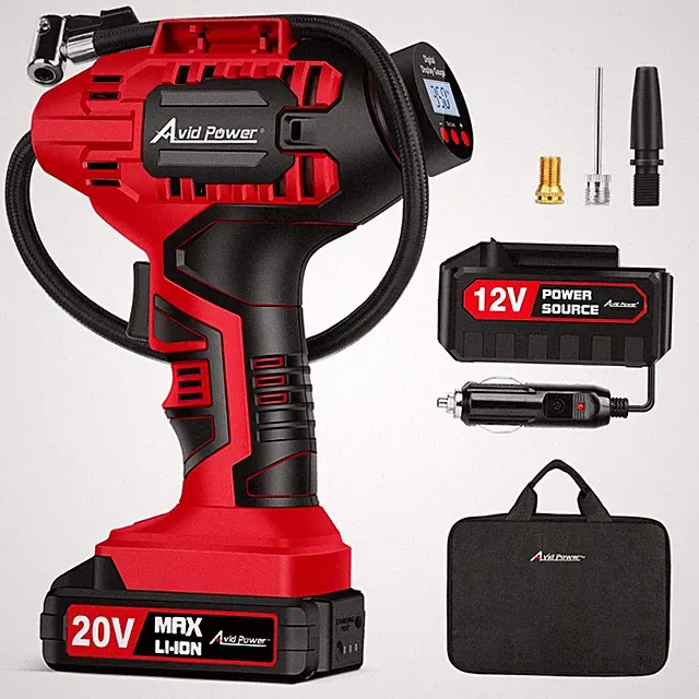 AVID POWER Tire Inflator Portable Air Compressor, 20V Cordless Car 1-red