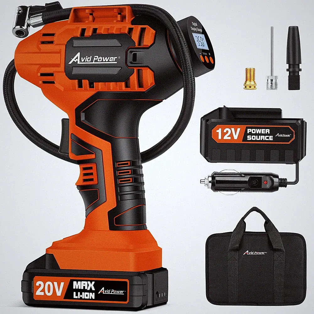 Avid Power Tire Inflator Portable Air Compressor, 20V Small, 3-orange
