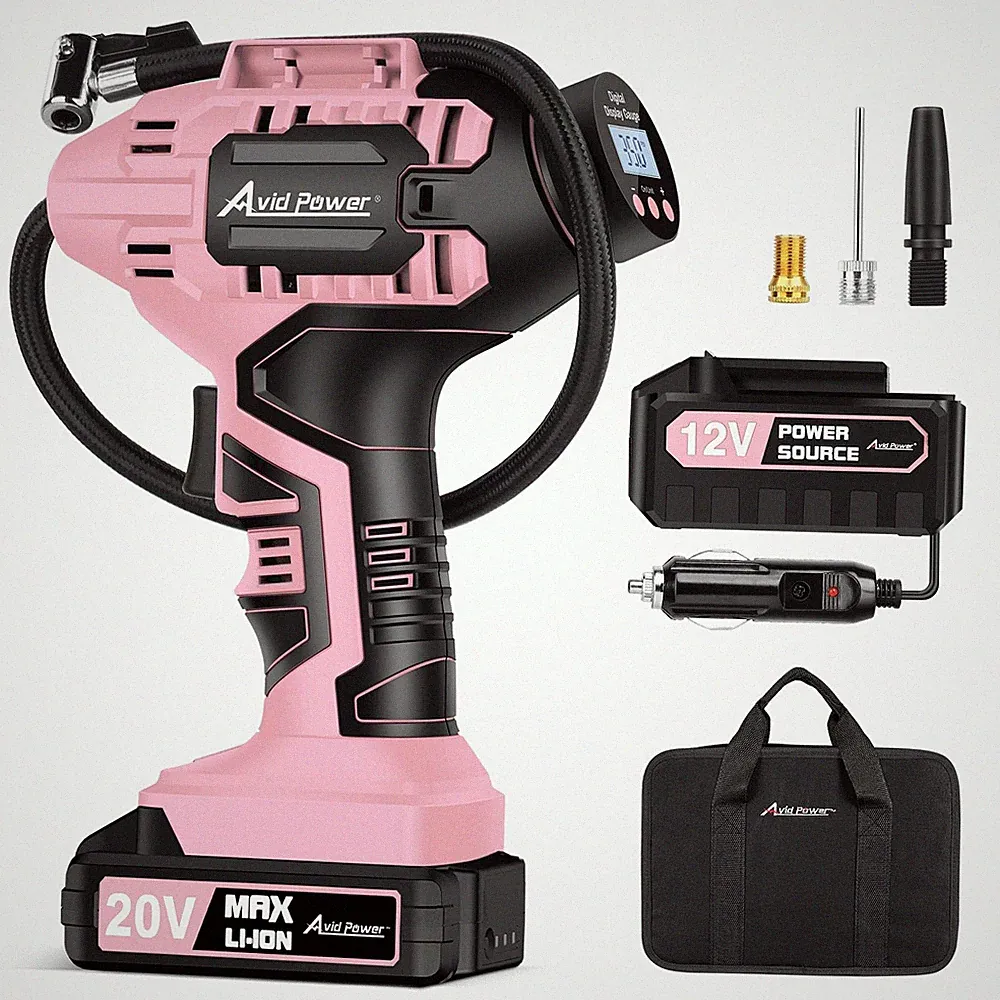 Cordless Tire Inflator Air Compressor, 20V Car Tire Pump w/ 12V DC Adapter, R...