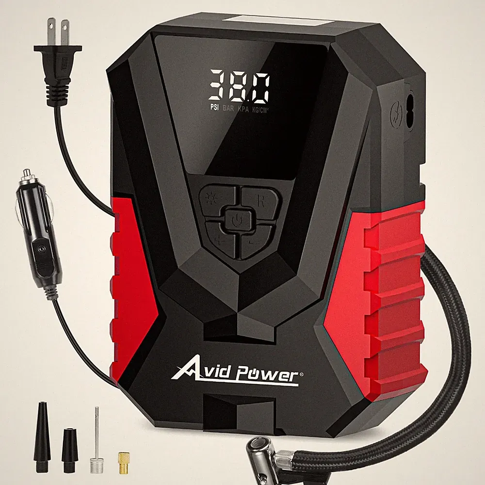 Portable Air Compressor Tire Inflator 12V 110V AC DC Automatic Gauge AVID POWER